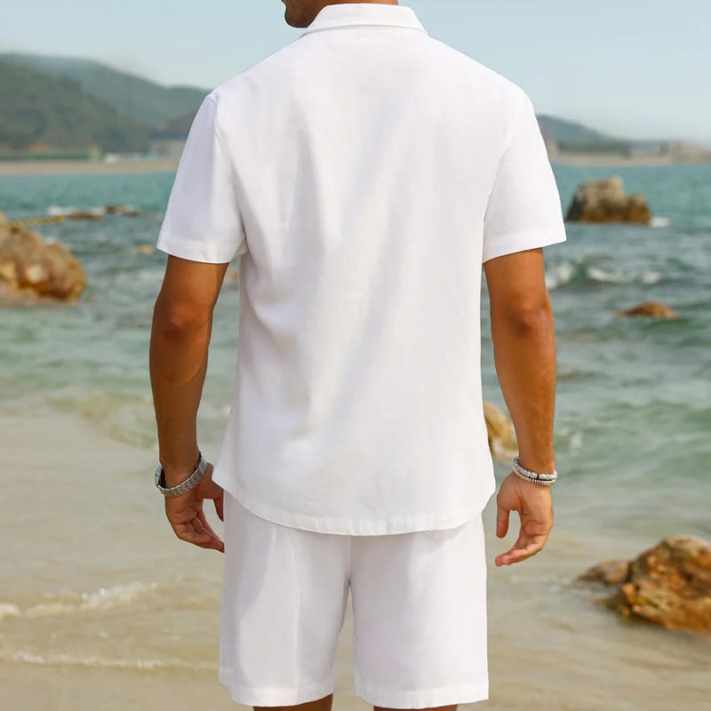 Kit Conjunto West com Camisa e Shorts com Textura em Linho e Lã + BRINDES: Relógio e Óculos