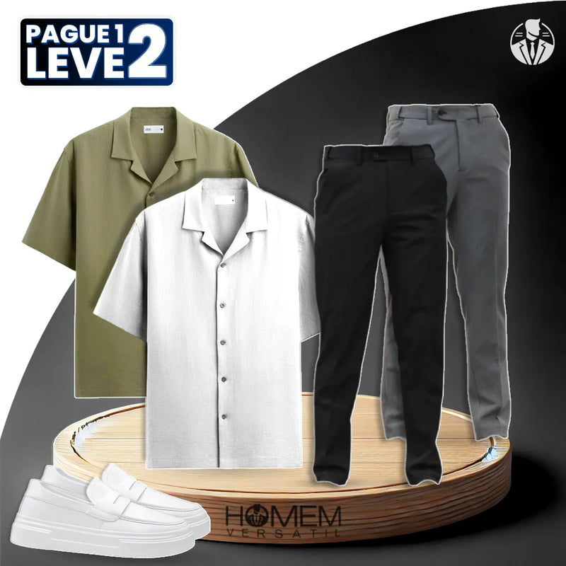 [Pague 1, Leve 2] Conjunto Social Rise com Camisas de Linho e Calças de Lã + BRINDE: Mocassim