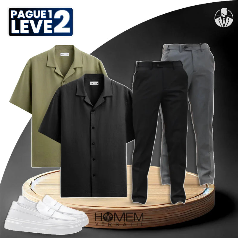 [Pague 1, Leve 2] Conjunto Social Rise com Camisas de Linho e Calças de Lã + BRINDE: Mocassim