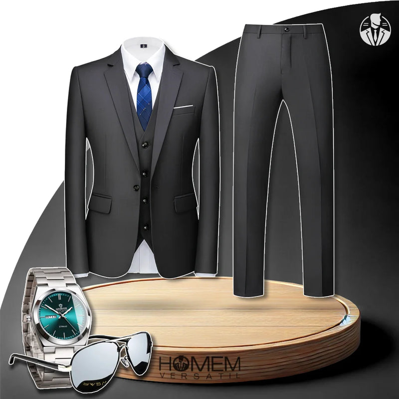 Kit Terno Masculino Completo Dominus com Blazer e Calça + BRINDES: Relógio e Óculos de Sol