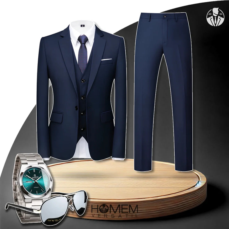 Kit Terno Masculino Completo Dominus com Blazer e Calça + BRINDES: Relógio e Óculos de Sol